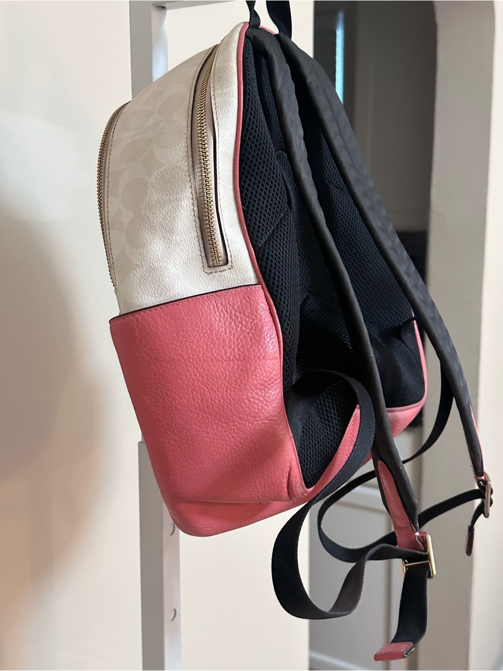 Coach Court Backpack Signature Canvas Pink Leather C8603 White Gold - Picture 6 of 6